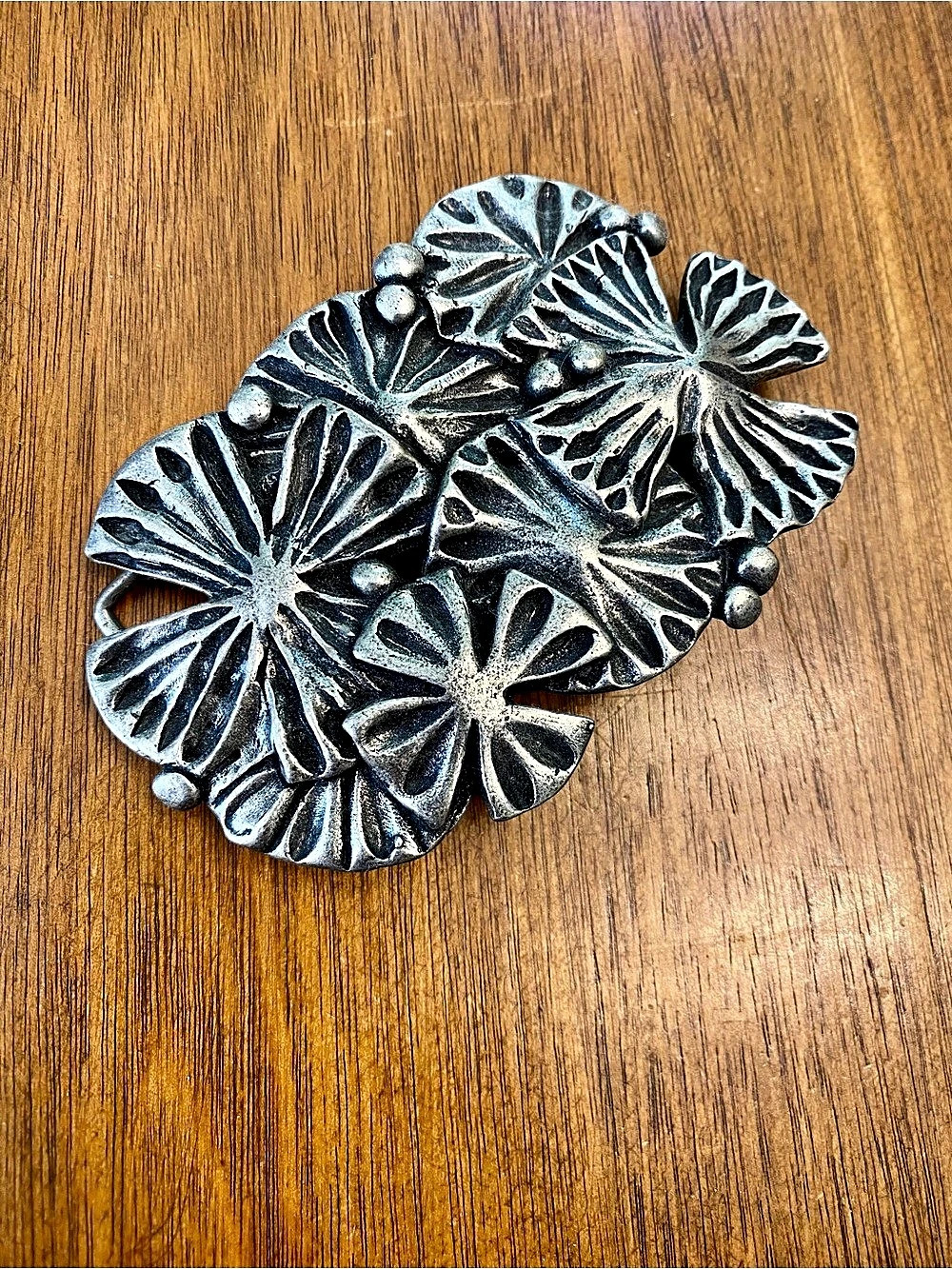 Floral Silver-Tone Belt Buckle